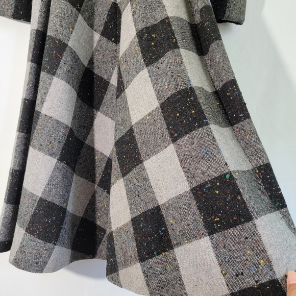 Women's Black/Gray Plaid Dress Coat Sz 11 Belted Cotton Blend Pocket Academia - Picture 9 of 11